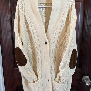 Cream Wool Button-up Sweater Size: L